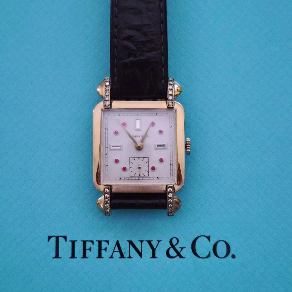 Rare Vintage Tiffany  Co Square Watch Ruby Diamond Dial Manual Winding